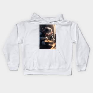 Shinobi cat eating ramen noodle, animae, japanese, food, ninja Kids Hoodie